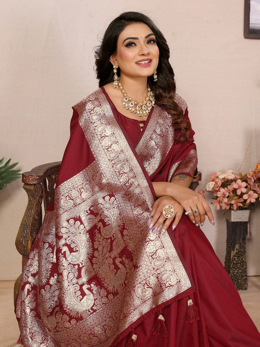 Luxuriant Banarasi Silk Maroon Color Saree