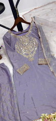 Traditional Wear Embroidery Work Lavender Color Palazzo Suit