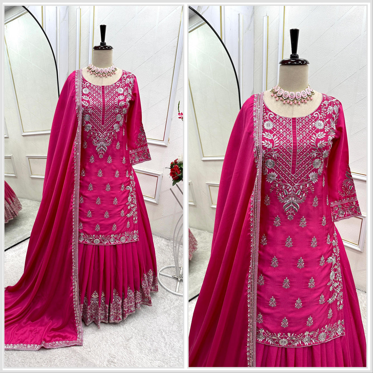 Good Looking Embroidery Work Pink Color Top With Lehenga Choli