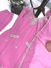 Elegant Embroidery Work Pink Color Palazzo Suit