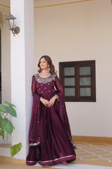 Occasion Wear Burberry Silk Wine Color Gown