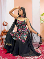 Pretty Black Georgette Sequence Work Sharara Suit