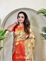 Occasion Wear Pretty Orange Silk Zari Saree