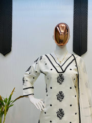 Decent Roman Silk White Color Straight Salwar Suit