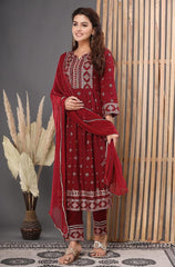 Delightful Foil Print Red Color Salwar Suit