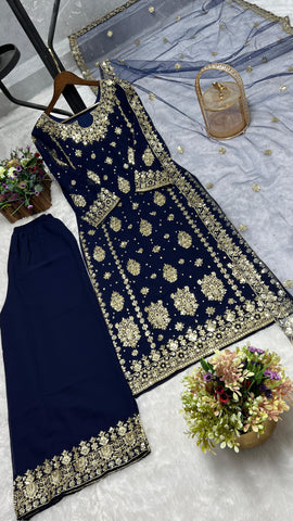 Function Wear Heavy Work Navy Blue Palazzo Suit