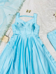 Wonderful Japan Satin Sky Blue Color Gown