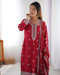 Wonderful Chinon Silk Red Color Salwar Suit