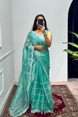 Peaceful Embroidery Zari Work Sky Blue Color Saree