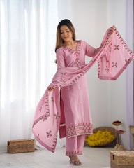 Stylish Pink Chinon Silk Sequence Work Anarkali Suit