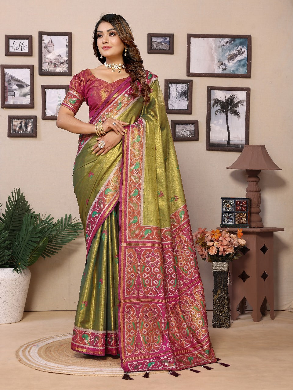Flattering Tissue Silk Perrot Color Saree – RangVastra.com