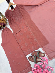 Alluring Pink Color Embroidery Work Palazzo Suit