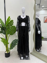 Party Wear Butterfly Net Black Color Palazzo Choli With Shrug