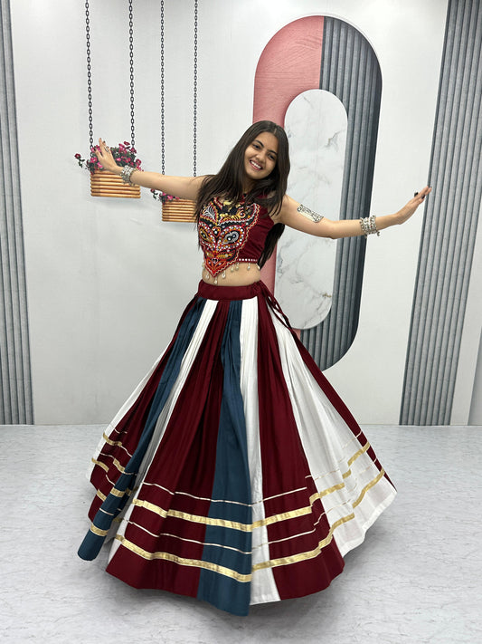 Gorgeous Multicolor Rayon Cotton Gamthi Work Lehenga Choli