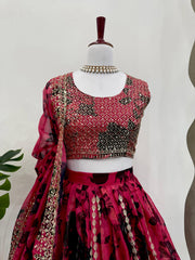 Marriage Special Flower Print Red Color Lehenga Choli