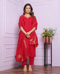 Preferable Viscose Muslin Red Color Salwar Suit