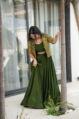 Adorable Silk Green Color Lehenga Choli With Koti