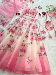 Glorious Pink Organza Digital Printed Lehenga Choli