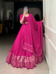 Designer Zari Weaving Work Pink Color Lehenga Choli