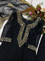 Organza Mirror Work Black Color Salwar Suit