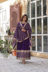 Adorable Embroidery Sequins Work Purple Color Gown