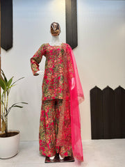 Attractive Embroidery Work Multicolor Sharara Suit
