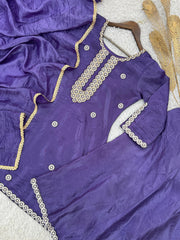 Pretty Purple Crush Silk Embroidery Work Palazzo Suit