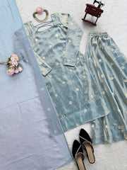 Daisy Sky Blue Silk With Sequence Work Palazzo Suit