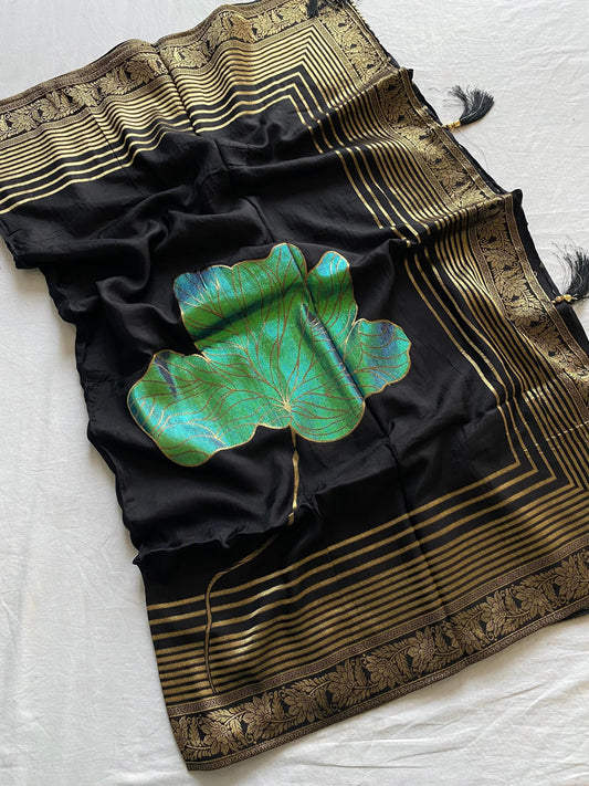 Blissful Munga Silk Black Color Saree