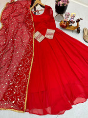Superhit Georgette Red Color Gown