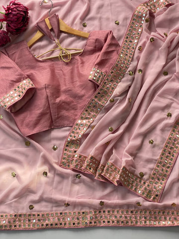 Mesmerizing Pink Faux Georgette Sequin Work Saree