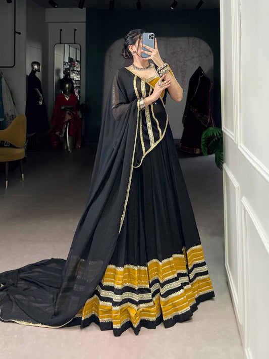 Designer Black Rayon Sequins Work Lehenga Choli