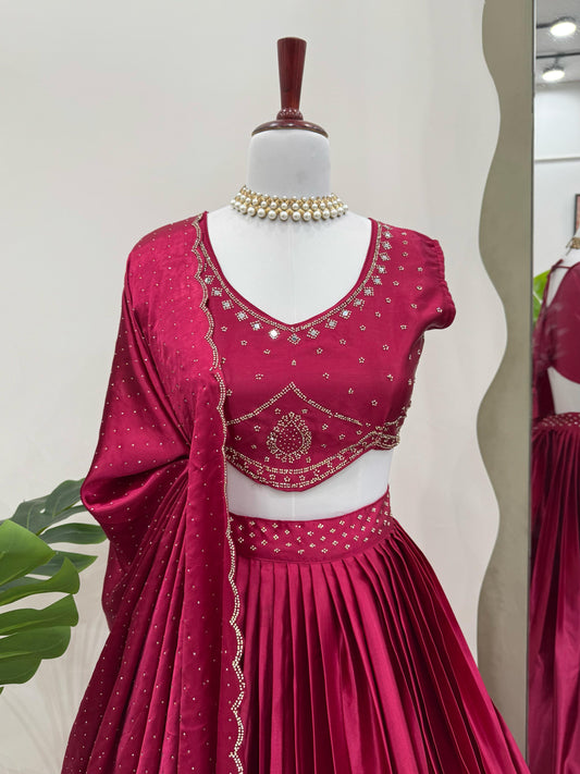 Wedding & Party Wear Satin Silk Pink Color Lehenga Choli