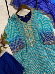 Precious Embroidery Work Sky Blue With Navy Blue Color Salwar Suit