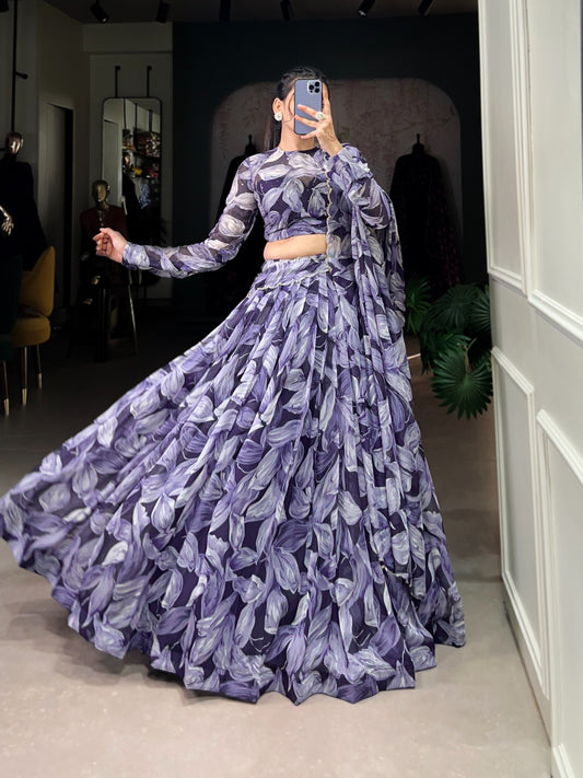 Party Wear Tabby Silk Navy Blue Color Lehenga Choli