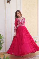 Glorious Sequence Work Pink Color Long Gown