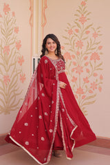 Exclusive Red Bead With Embroidery Work Gown