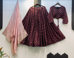Daisy Maroon Poly Rayon Sequence Work Lehenga Choli
