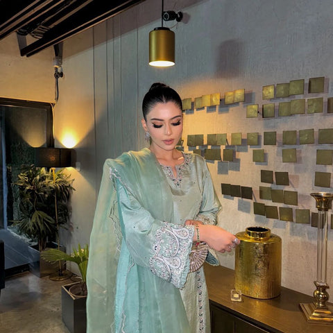 Preferable Thread And Sequence Work Teal Blue Color Salwar suit