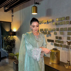 Preferable Thread And Sequence Work Teal Blue Color Salwar suit