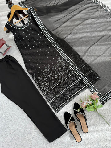 Gorgeous Black Georgette Thread Work Sharara Suit