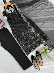 Gorgeous Black Georgette Thread Work Sharara Suit