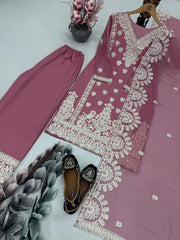 Elegant Embroidered Onion Color Palazzo Suit Set