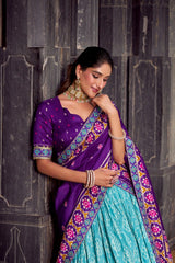 Ravishing Sky Blue Tasar Silk Lehenga Choli