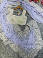 Beautiful Embroidery WorK Lavender Color Saree