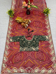 Beautiful Designer Red Color Bandhani Saree