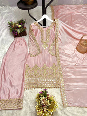 Innovative Pink Chinon Silk Sequence Work Palazzo Suit