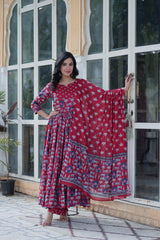 Outstanding Pure Cotton Red Color Gown