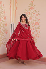 Exclusive Red Bead With Embroidery Work Gown