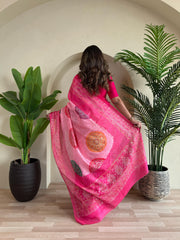 Adorable Bandhani Print Pink Color Saree